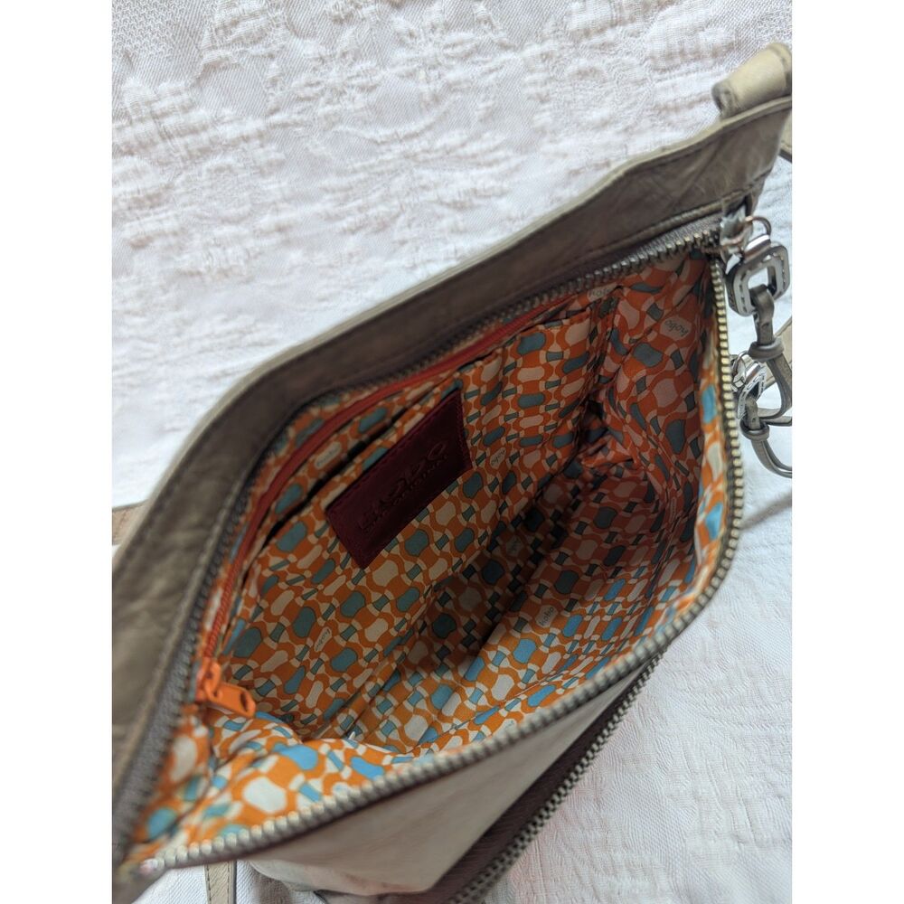HOBO Cassie Gray Crossbody Bag with Front Zip Pockets - Orange Theme Inside - Picture 3 of 5